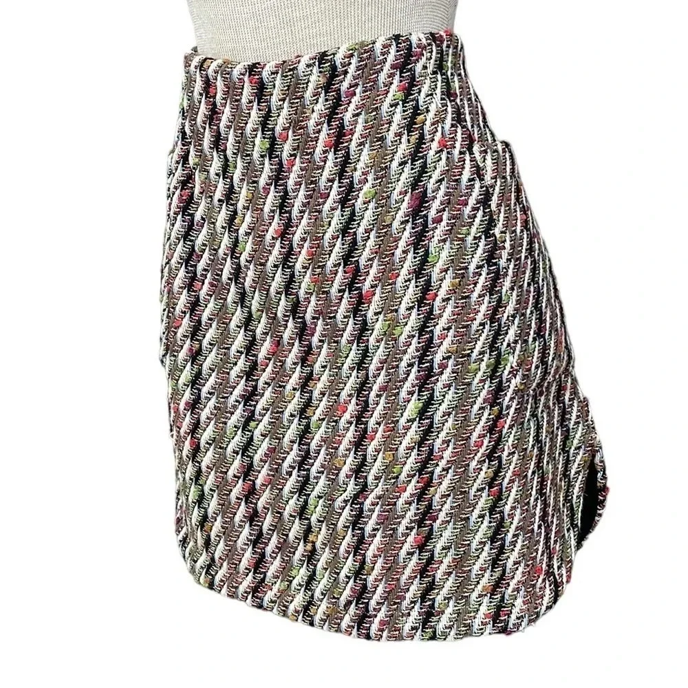 .OBJECT Tweed Skirt Mini Colorful Red Cream Size 40 - Picture 3 of 17